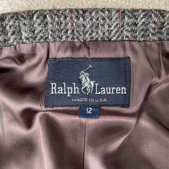 Vintage Ralph Lauren Blazer Womens 12 Houndstooth Wool Equestrian Academia Puff - Picture 2 of 7